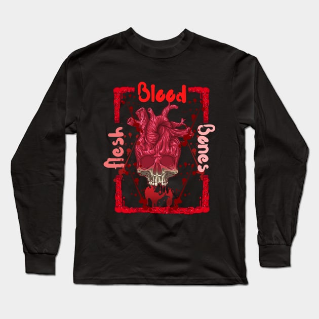 Flesh-Blood-And Bones Heart-Skull Design Long Sleeve T-Shirt by The Merch Xpress